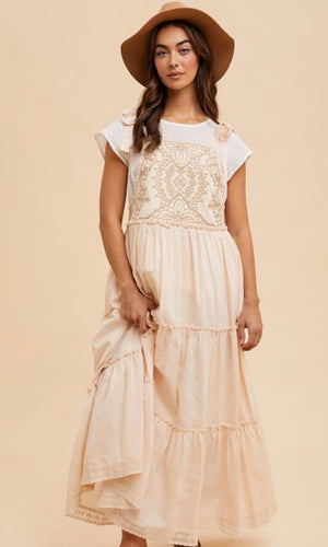 Fountain Vanilla  Embroidered Apron Dress