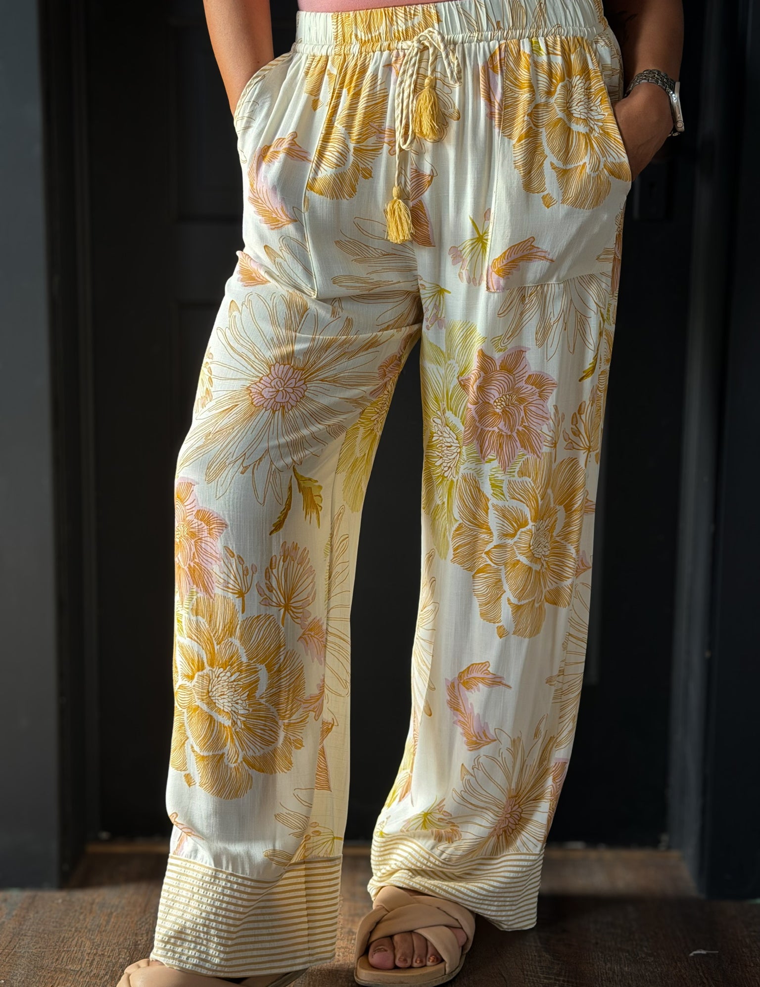 Isabella Stripe Contrast Floral Print Lounge Pants