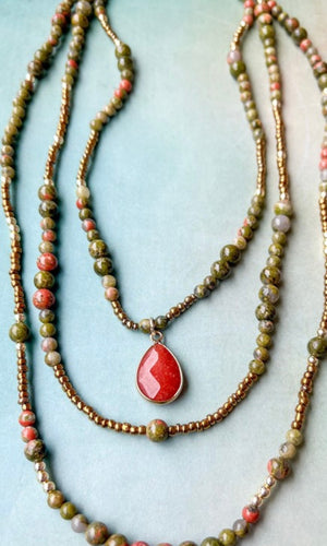 Maggie Olive 3 Layered Stone Necklace