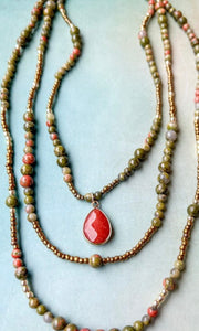Maggie Olive 3 Layered Stone Necklace