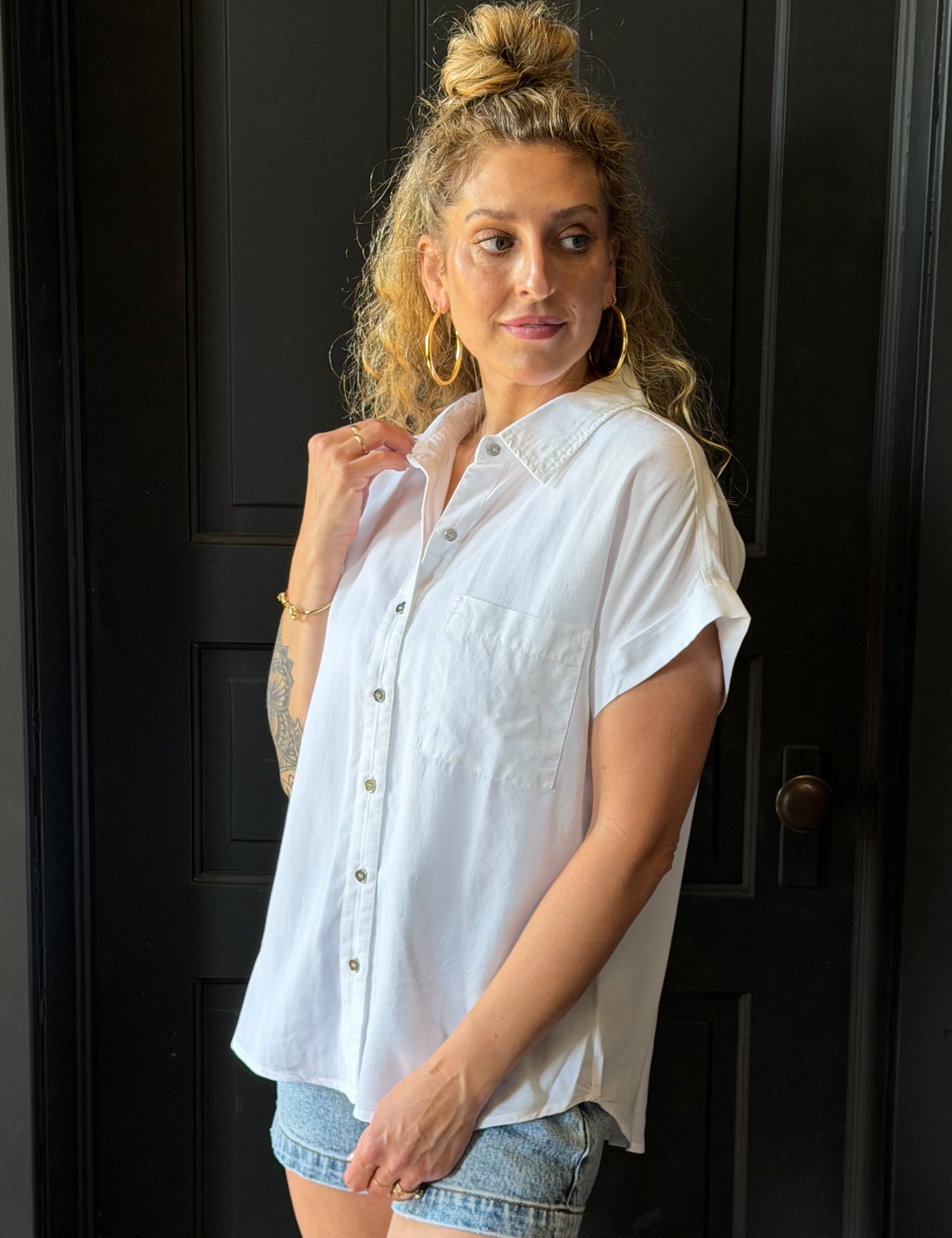 Luca Tencel Short Dolman Sleeve Button Down Shirt