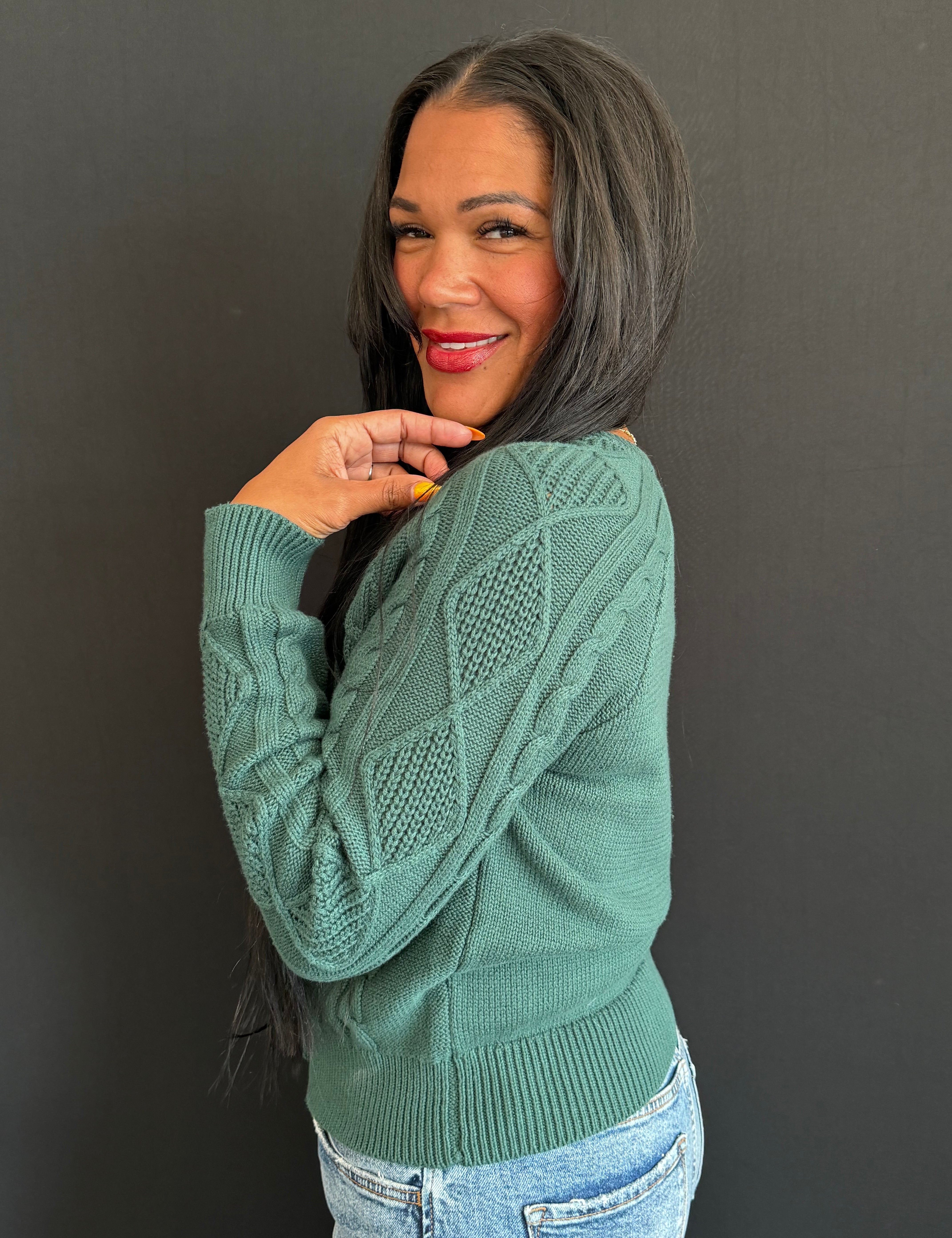 Briar Round Neck Cable Knit Front Button Down Long Sleeve Sweater Cardigan