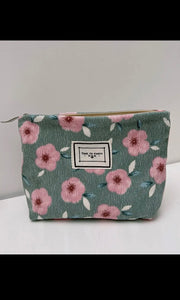 Posey Corduroy Flower Pattern Zipper Makeup Bag