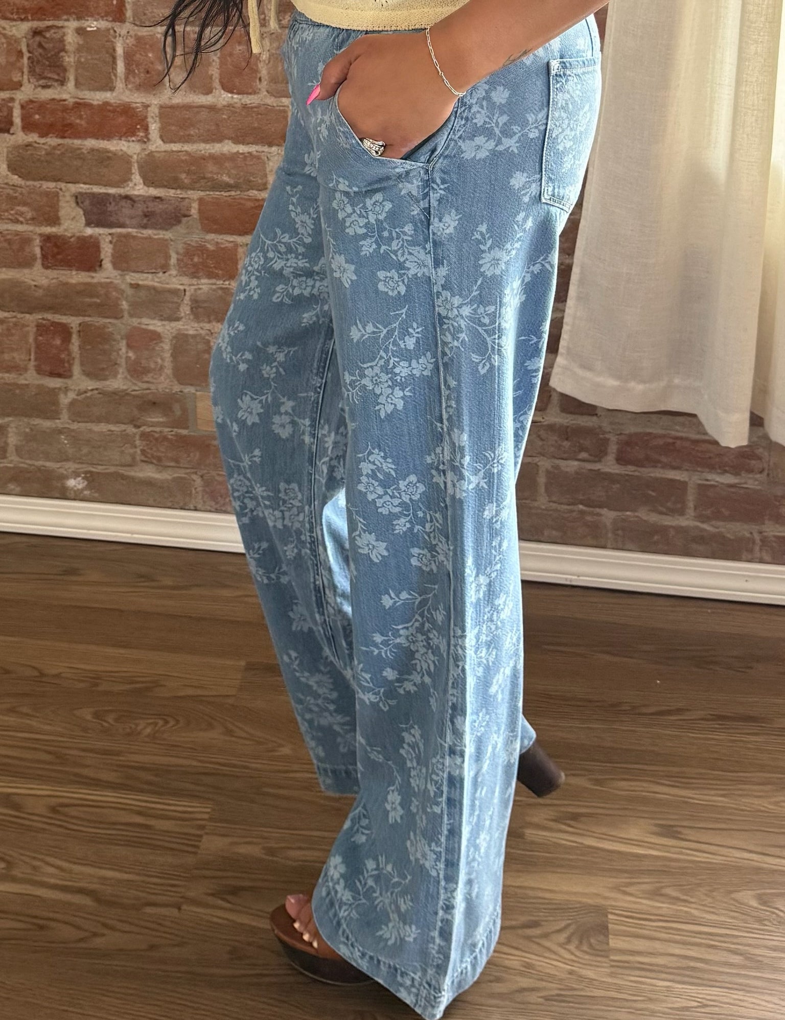 Rosie High Rise Floral Print Baggy Wide Leg Jeans