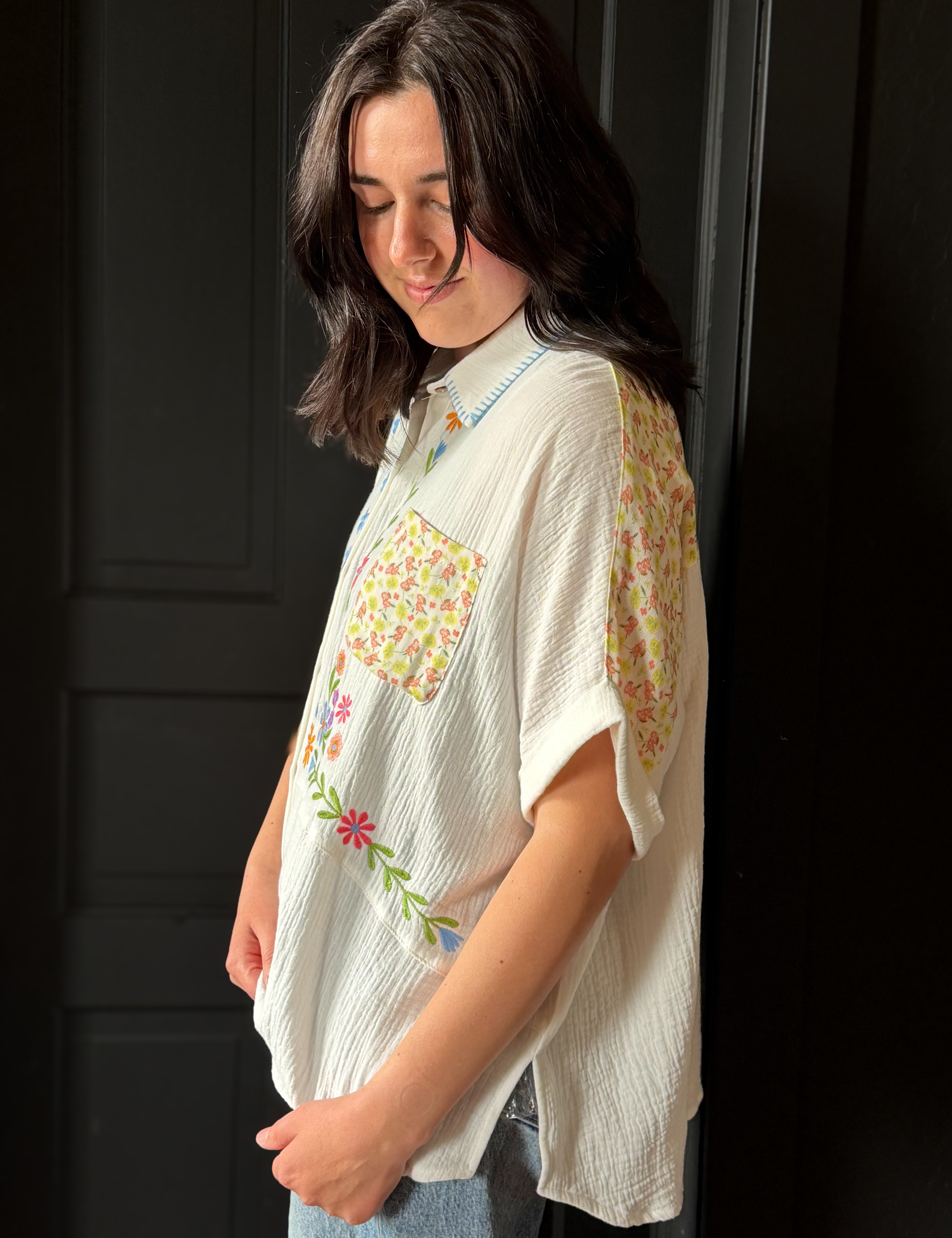 Gian Pastel Patchwork Button Up Blouse