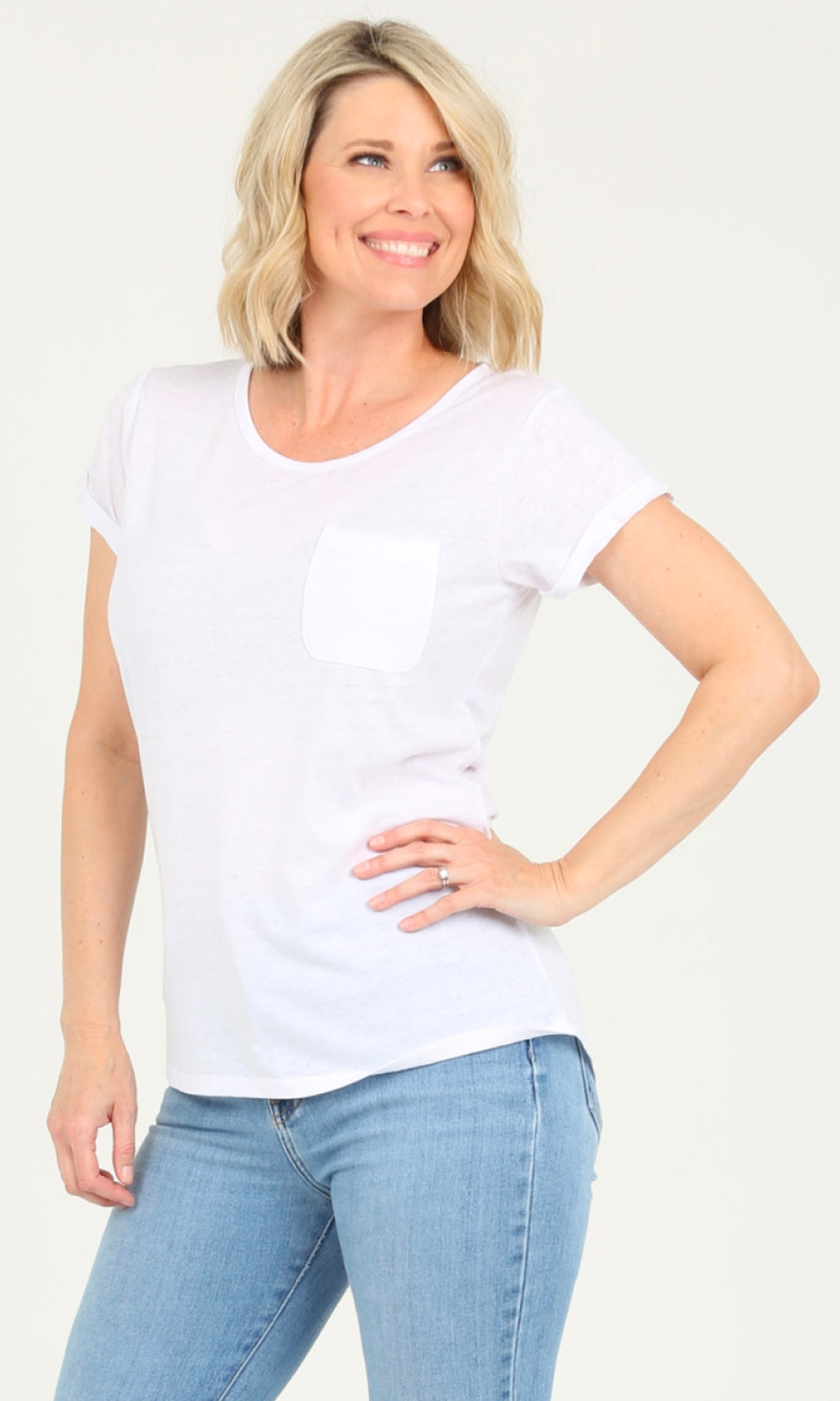 Charlina White Burnout 1 Pocket T-shirt