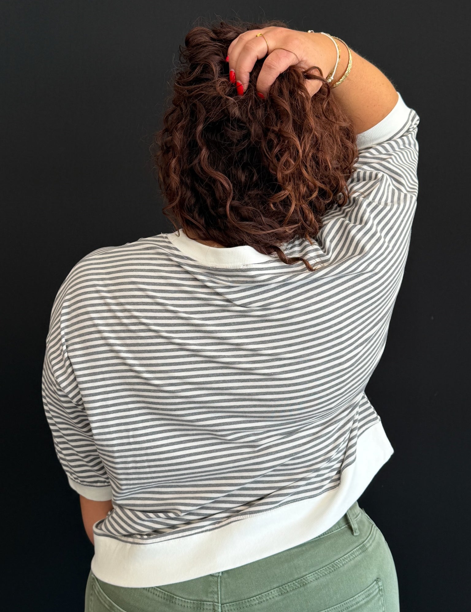 Opal Plus Striped Contrast Trim Rib Banded Top