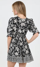 *SALE! Ajania - Black Boho Floral Border Print Dress
