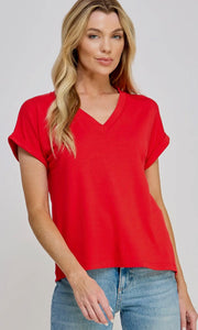Gloria Red V Neck Tee