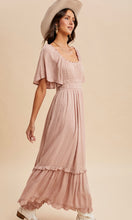 Lilith Tea Rose Swiss Dot Flutter Sleeve Maxi