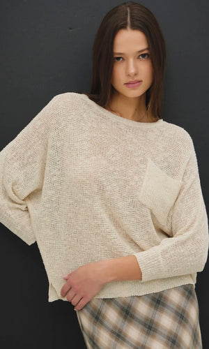 Lane Cream Front Pocket Dolman Long Sleeve Knit Sweater