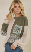 Awina Patchwork Knit Long Sleeve Pullover Top