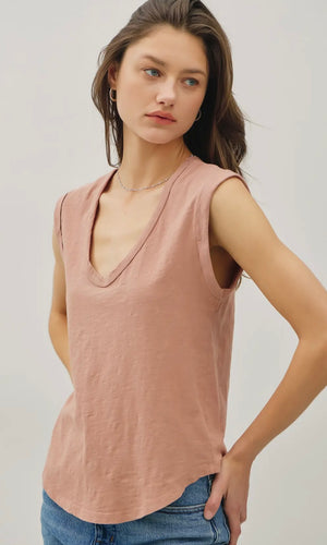 Gyeong Clay Basic Cap Sleeve Garment Dyed Top