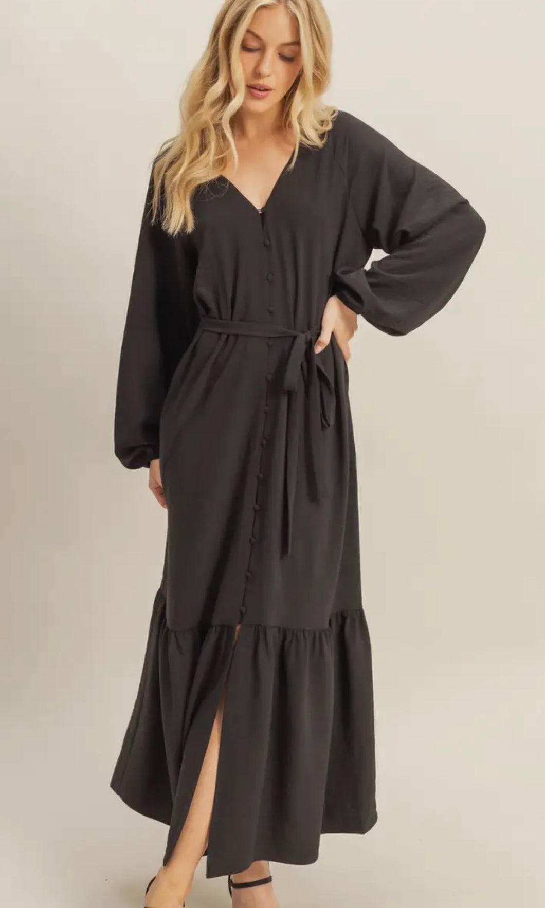 Kolie Black Button Down Maxi Dress
