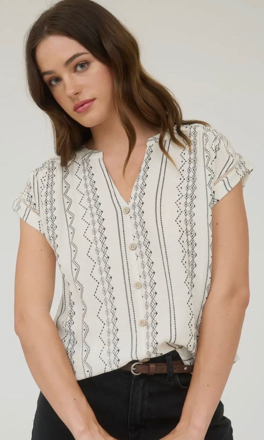 Lionel Black Geo Pattern Button Down Short Sleeve Shirt