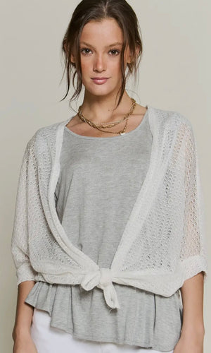 Akira Ivory Open Knit Front Sheer Cardigan