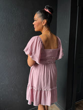 Kabir Mauve Flutter Sleeve Merrow Detail Mini Dress