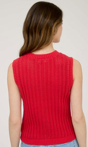 Greef Crew Neck Button Down Sleeveless Knit Cardigan