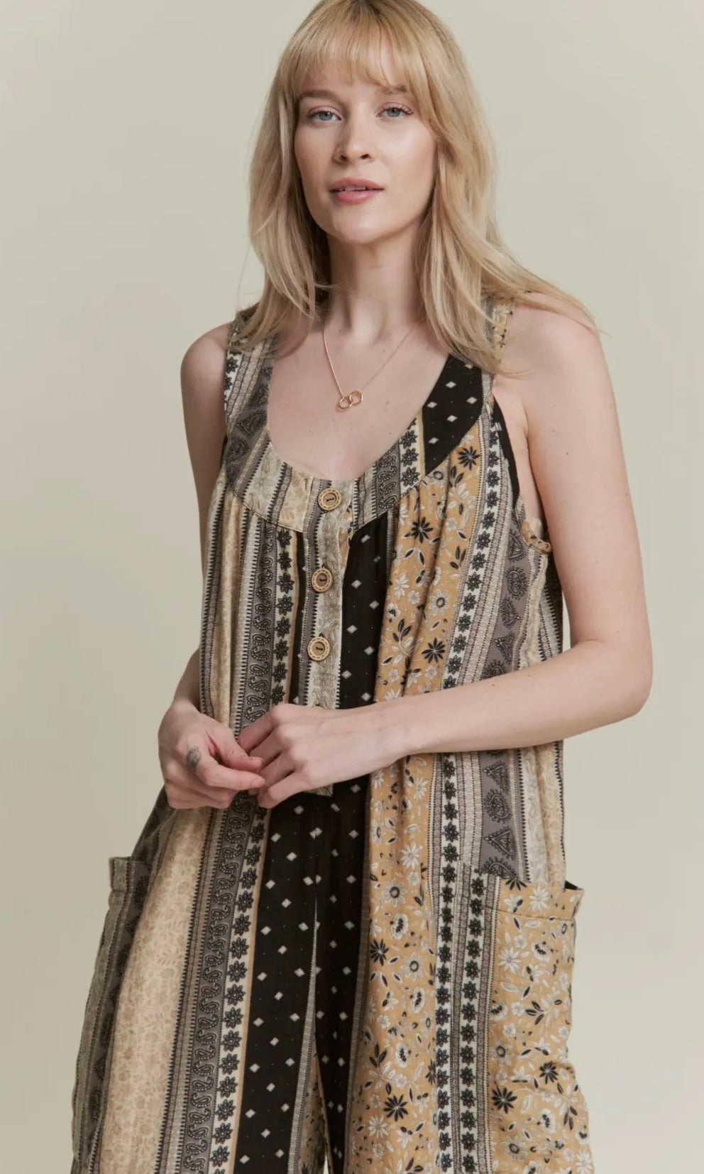 Juliet Sleeveless Color Block Floral Print Straight Leg Jumpsuit