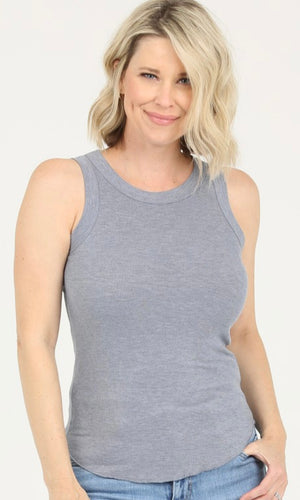 Corliss Indigo Rib Knit Rounded Hem Tank Top