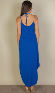 Havana Royal Blue Solid Cami Double Strap Loose Fit Dress