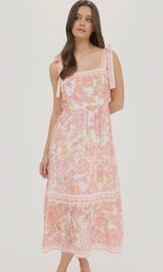 Layne Floral Trim Detail Tie Strap Midi Dress