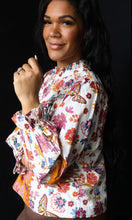 Poppy Ivory Exclusive Floral Border Print Top With Floral Trim