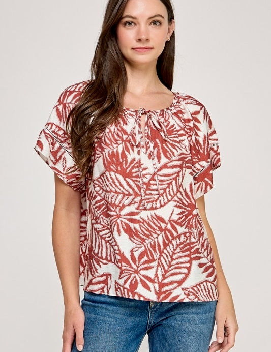 Milan Trim Detail Round Neck Peasant Blouse