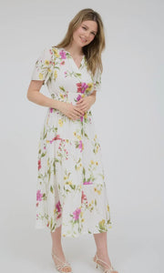 Lillie Ivory Floral Short Sleeve Tiered Midi Dress