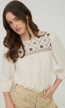 Lylah Cream Floral Embroidered Yoke 3/4 Sleeve Blouse