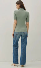 Isabella Avocado Short Sleeve Mock Neck Knit Top
