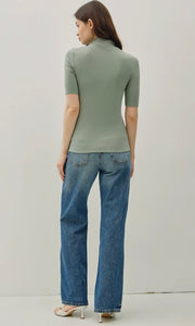 Isabella Avocado Short Sleeve Mock Neck Knit Top