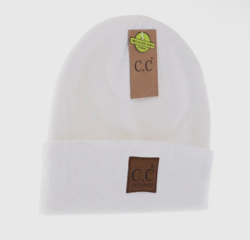 Soft Ribbed Leather Patch C.C. Beanie