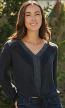 Goro Black Tie Waist Embroidered Top with Lace Back