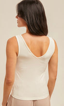 Fia Ivory Lace Trim Ribbed Knit V Neck Tank Top