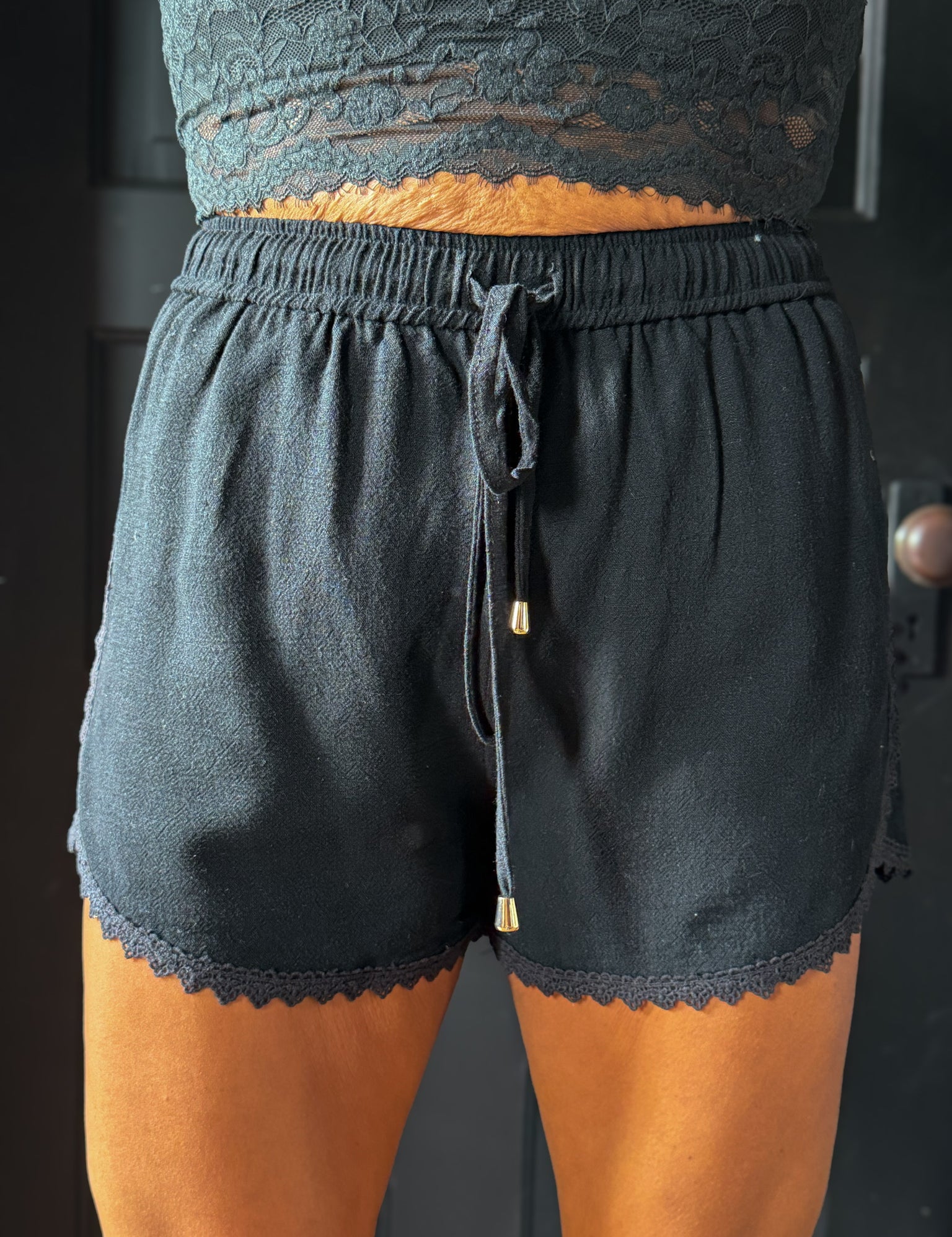 Haley Soft Linen Blend Elastic Tie Waist Tulip Shorts