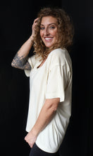 Nicholas Khaki Washed Raw Edge V Neck Short Sleeve Knit Top