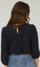Lylah Navy Floral Embroidered Yoke 3/4 Sleeve Blouse