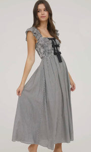 Leland Plaid Smocked Front Bow Detail Midi Dress