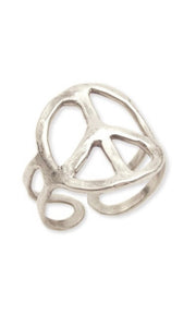 Boho Woodstock Silver Peace Sign  Ring