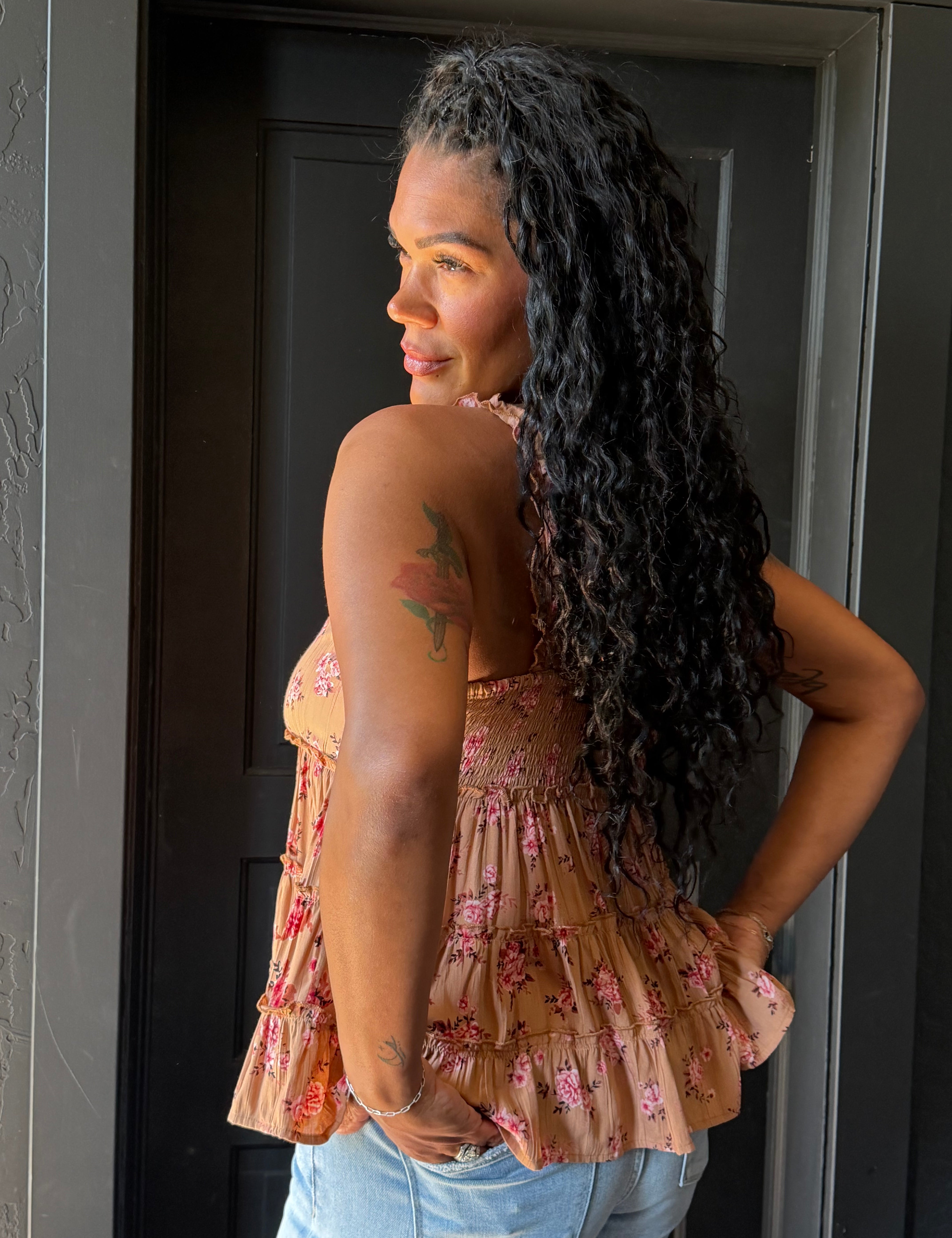 Matthew Tie Font Cami With Tiers