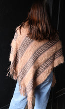 Quint Fuzzy Wavy Stripes Fringe Hem Hooded Poncho Sweater
