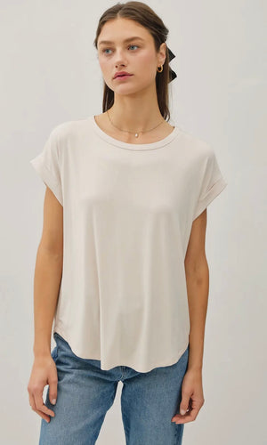 Isla Natural Bamboo/Modal Round Neck Dolman Cap Sleeve T-Shirt