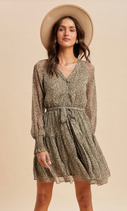 Lane Olive Floral Lace Overlay Mini Dress