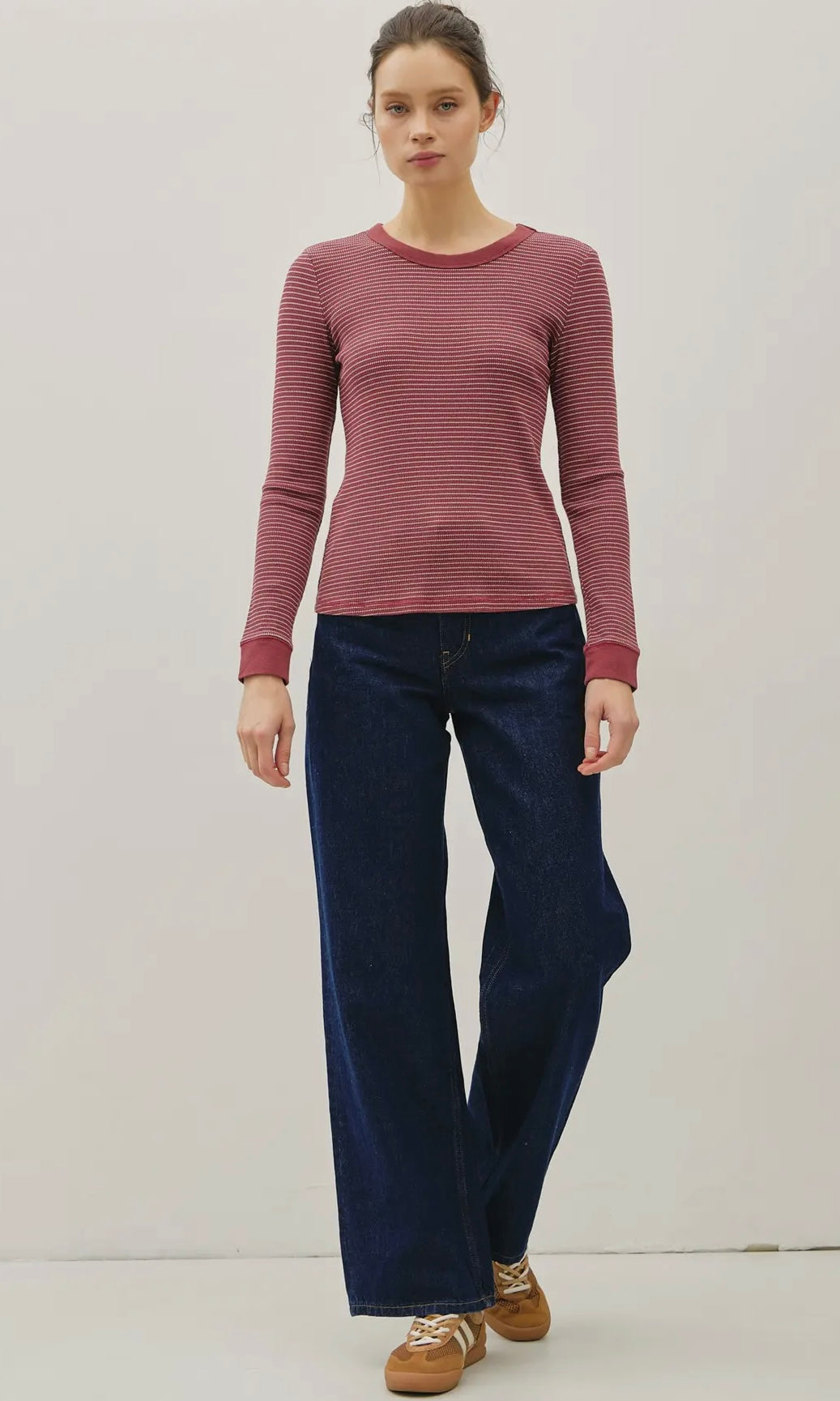 Ivan Burgundy Stitched Thermal Crew Neck Top