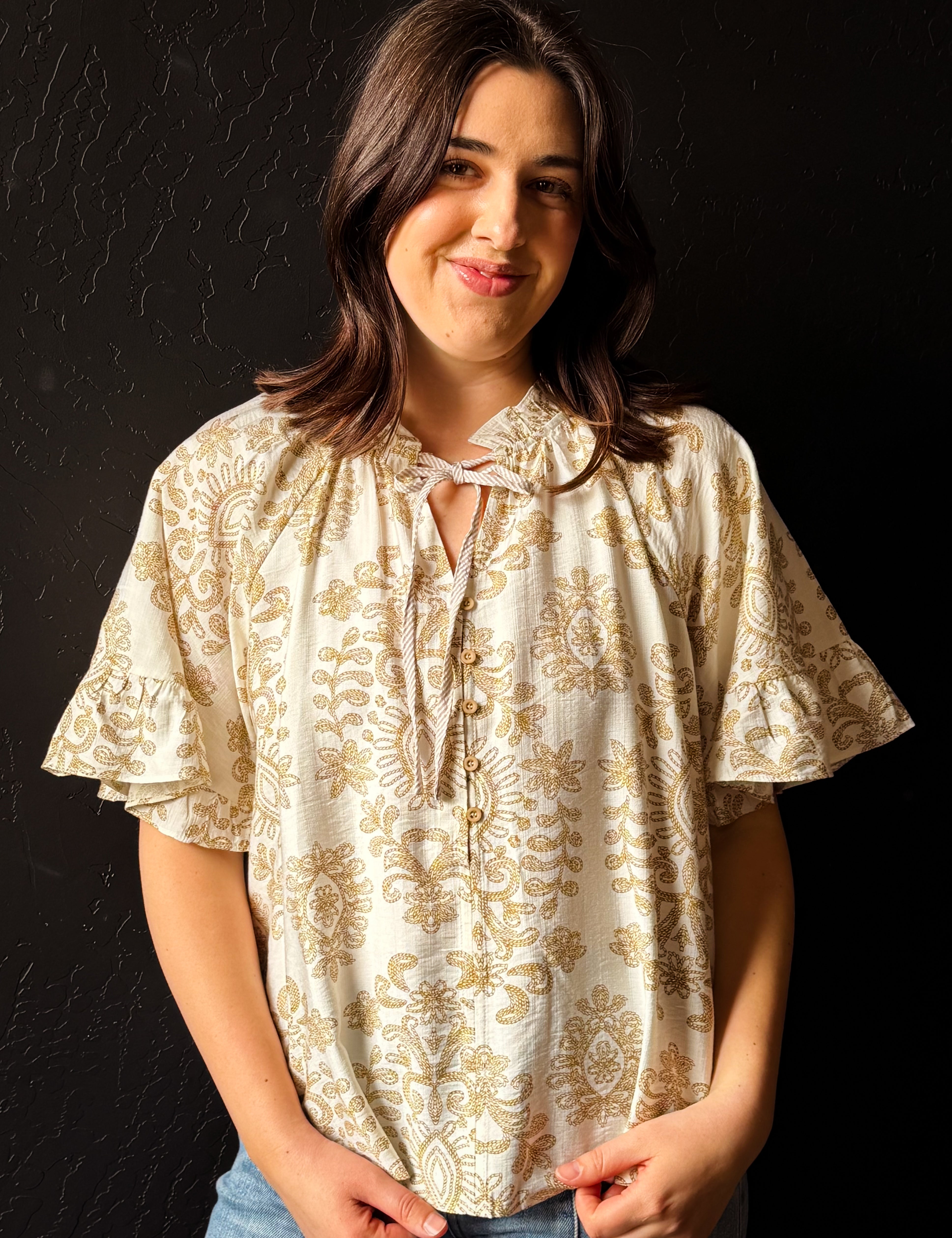 Beckham Embroidery-like Printed Blouse