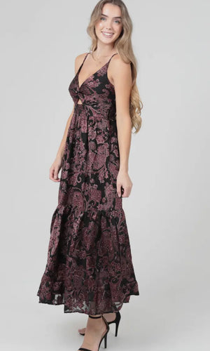 Juan Burnout Paisley Print V Neck Twist Front Maxi Dress