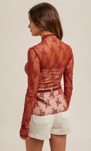 Megan Brick Mock Neck Lace Long Sleeve