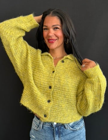 Maeve Lime Mohair Seamless Button Cardigan