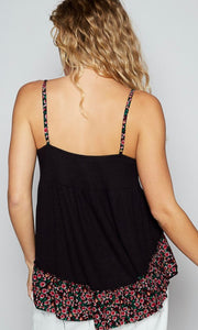 Daphne Black V Neck Sleeveless Floral Print Contrast Tunic Top